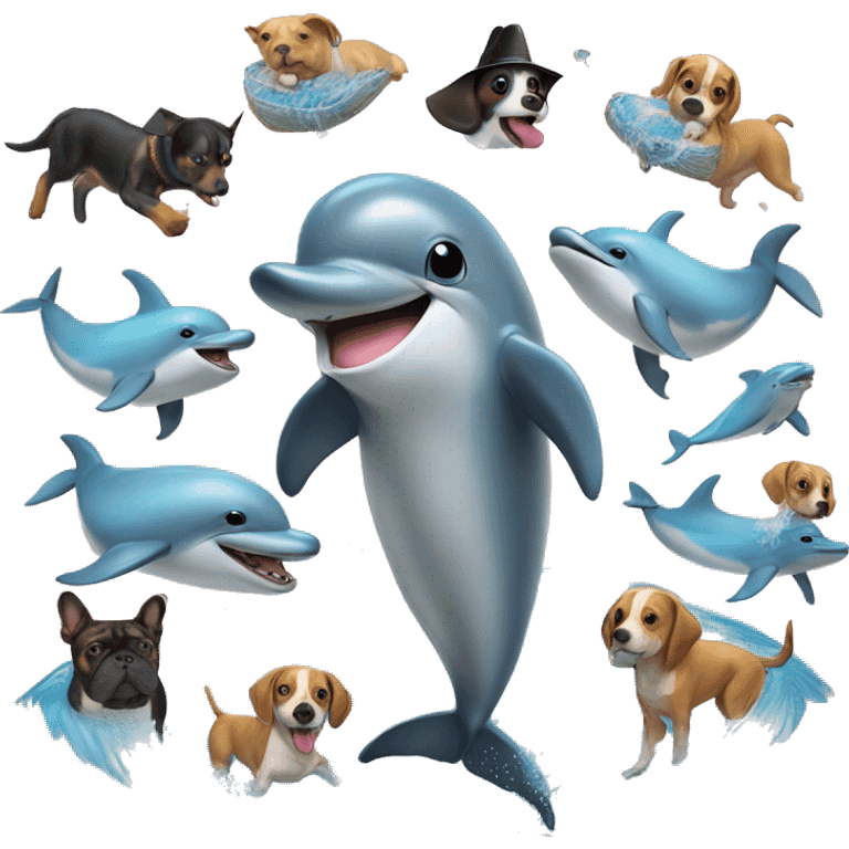 Dolphin dancing with doggies Mexican emoji