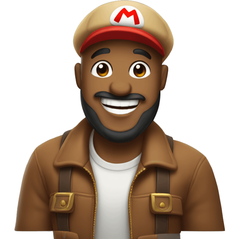 Brown skinned bald man wearing a Super Mario style hat with beard laughing  emoji