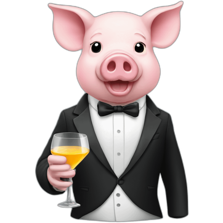 pig wearing a tuxedo sipping a cocktail emoji