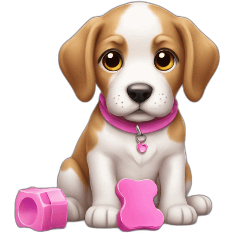 puppy with pink toy bone sit emoji