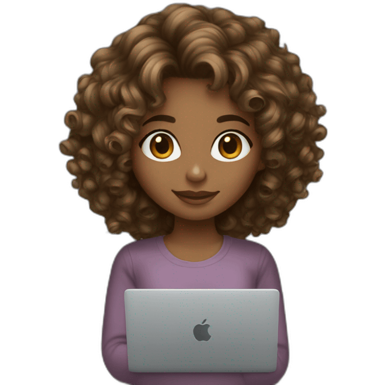 brown balayage curly hair girl with macbook emoji