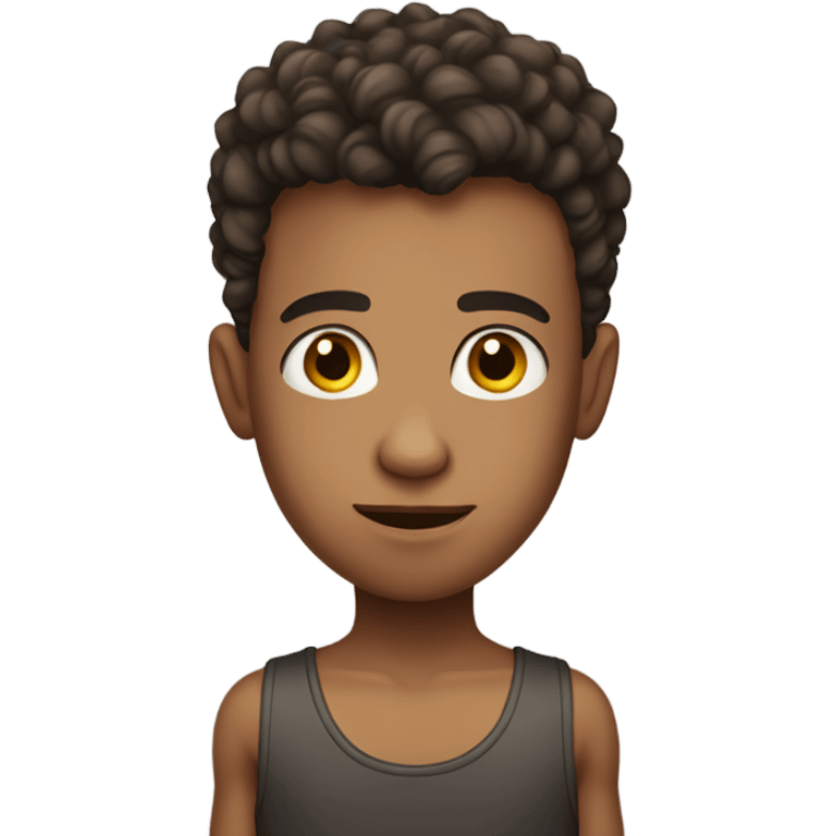 Boy with shaved hair on the sides and curly hair on top, dark brown eyes, wearing tank top emoji