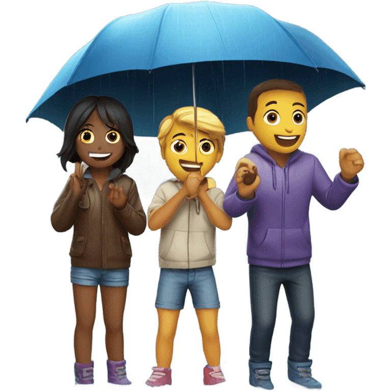 4 friends playing in the rain emoji