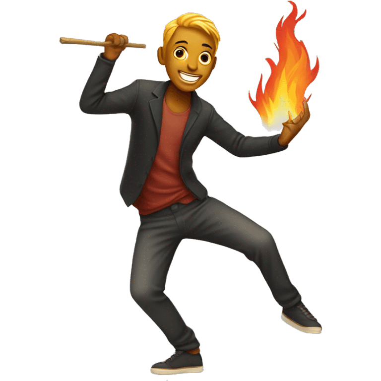 A young man who dances with burning sticks emoji