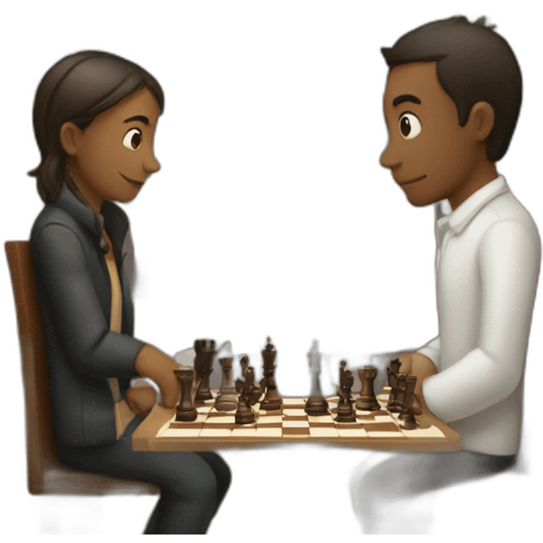 two chess players with a board between them emoji