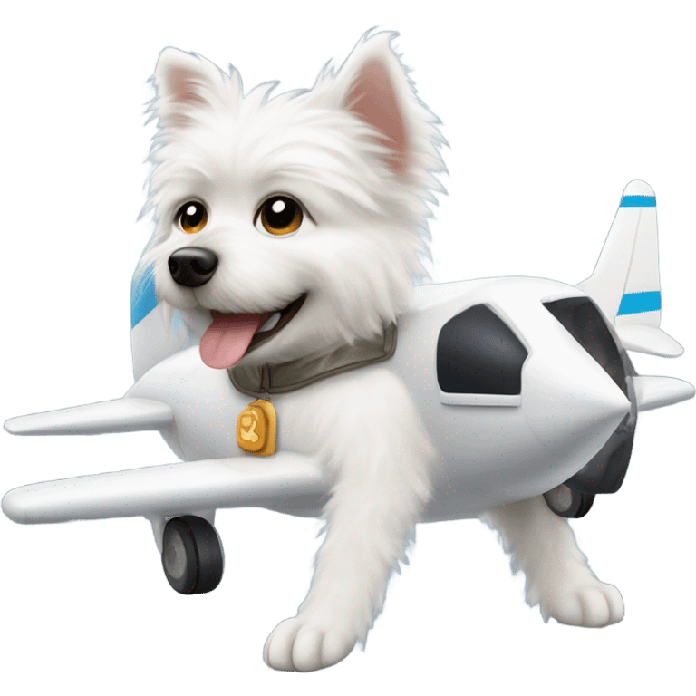 cute white dog riding a jet plane emoji