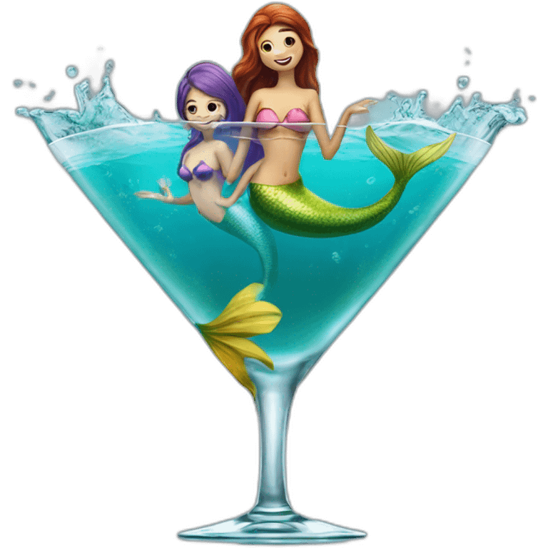 Two mermaids swim in a martini glass emoji