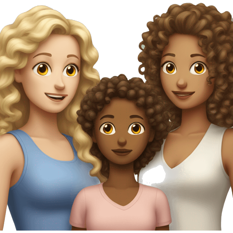 curly white mother with a teenage daughter and two curly babies emoji