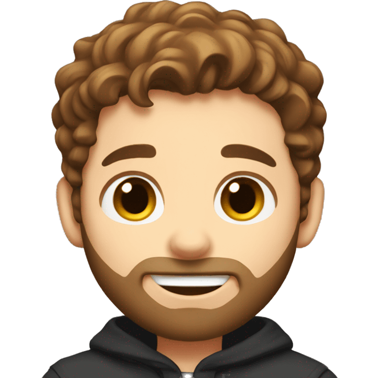 Boy with brown hair and beard playing with black cat emoji