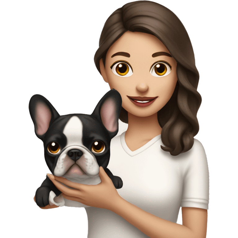 brunette girl holding cream french bulldog  emoji