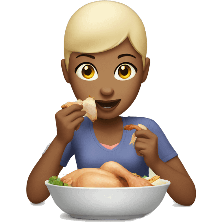 Bald girl eating chicken emoji