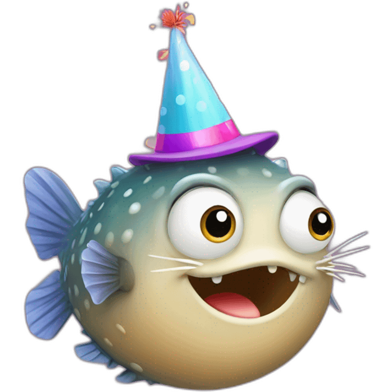 blowfish wearing happy birthday Priya hat (it must say priya) emoji