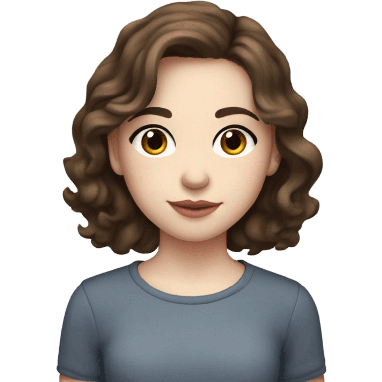 teenage girl with medium brown wavy hair and medium brown eyes and pale skin with rosy cheeks and rosy heart shaped lips and long dark eyelashes emoji