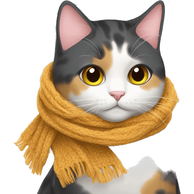 Fat Calico cat wearing a knit scarf emoji