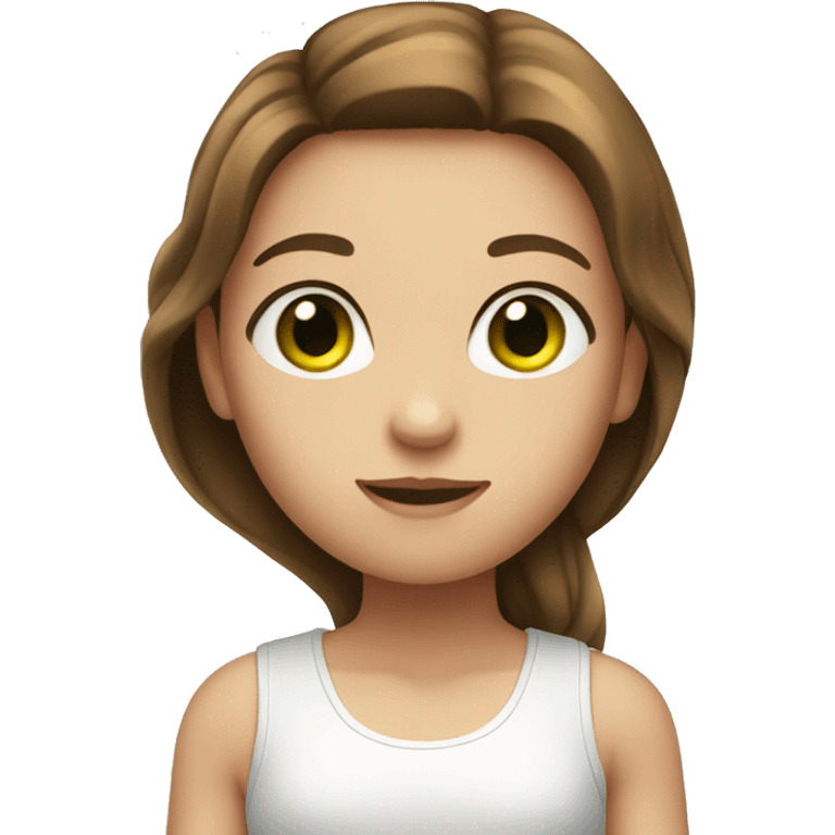 girl with long brown hair green eyes and a white tank emoji