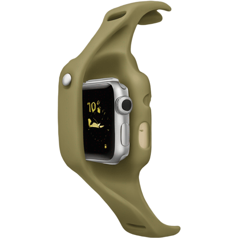 olive color apple watch with beige clock face emoji