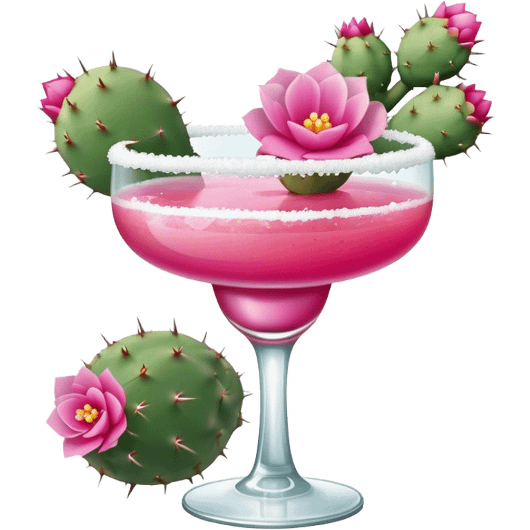 Prickly pear cactus pink margarita with pink flower and sugar rimmed glass  emoji