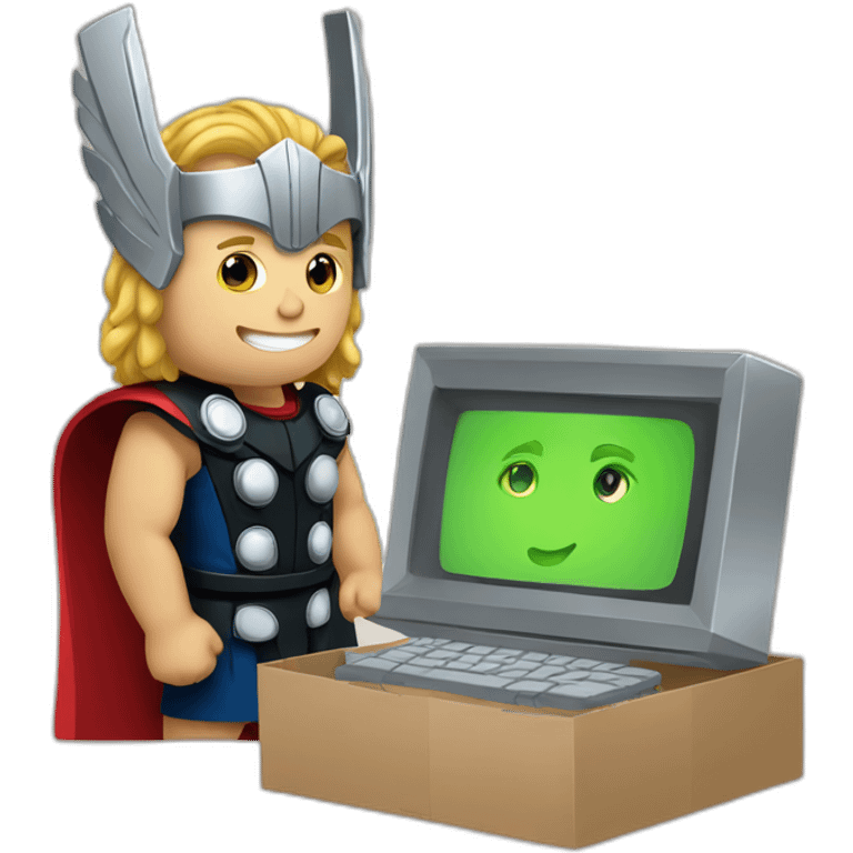 Thor and a computer in a box emoji