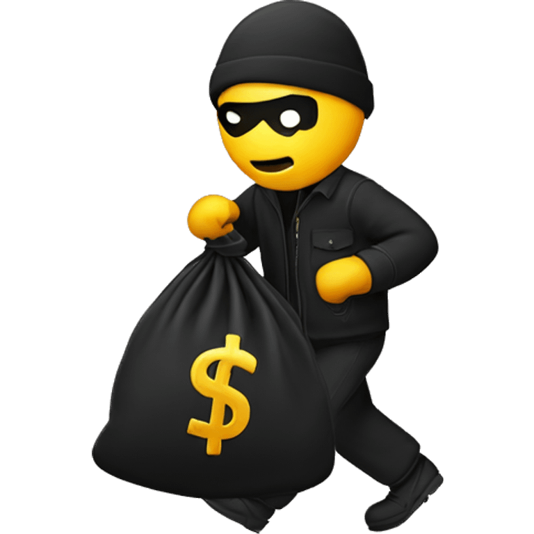 Thief stealing money bag with the word “Toptier” embroidered on it emoji