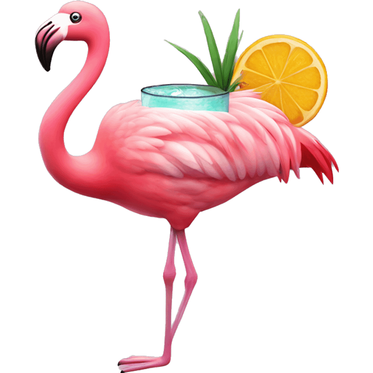 Flamingo with a cocktail emoji