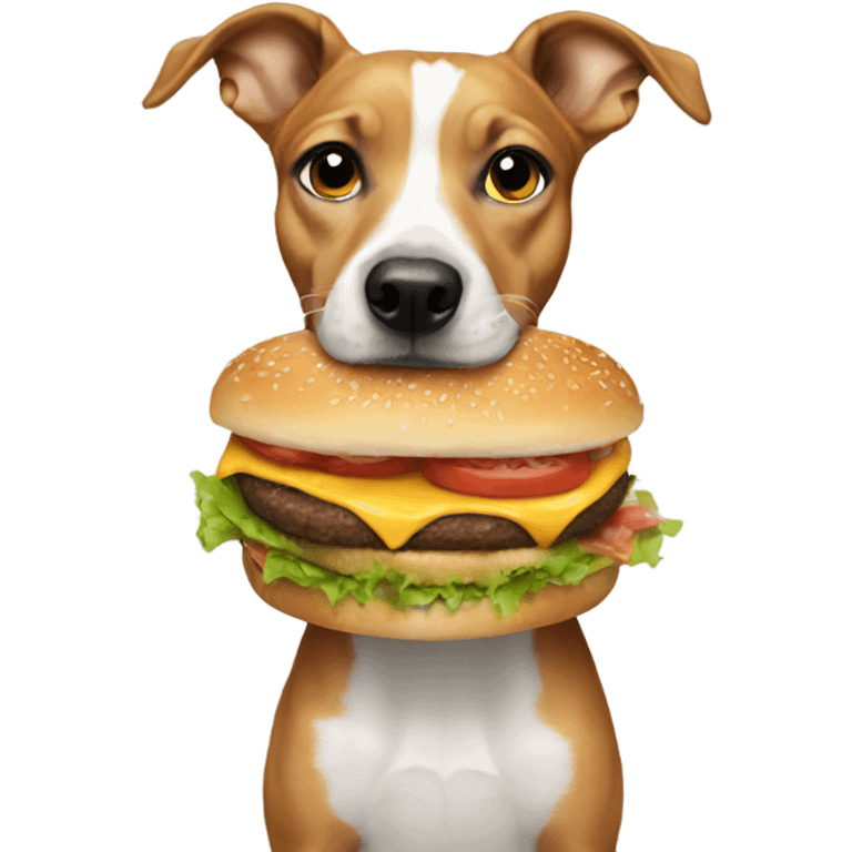 Dog eating burger in dress emoji