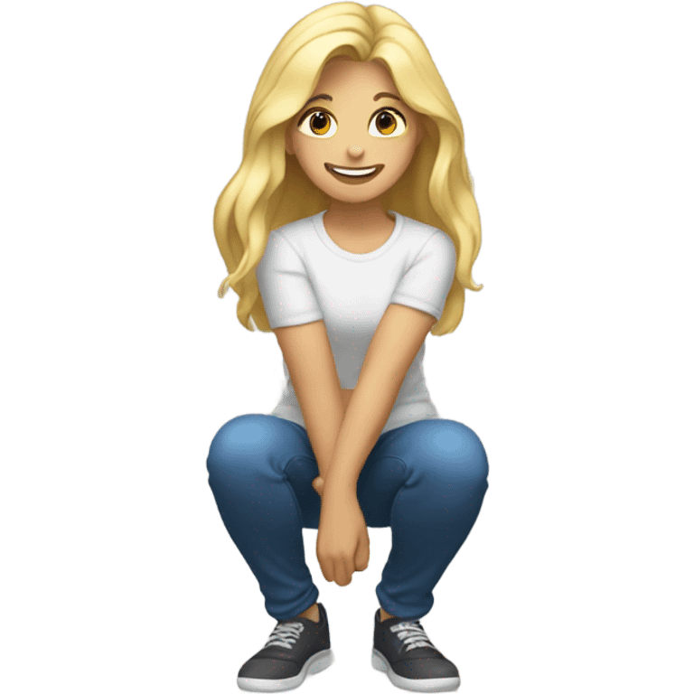 Squatting blonde smiling emoji