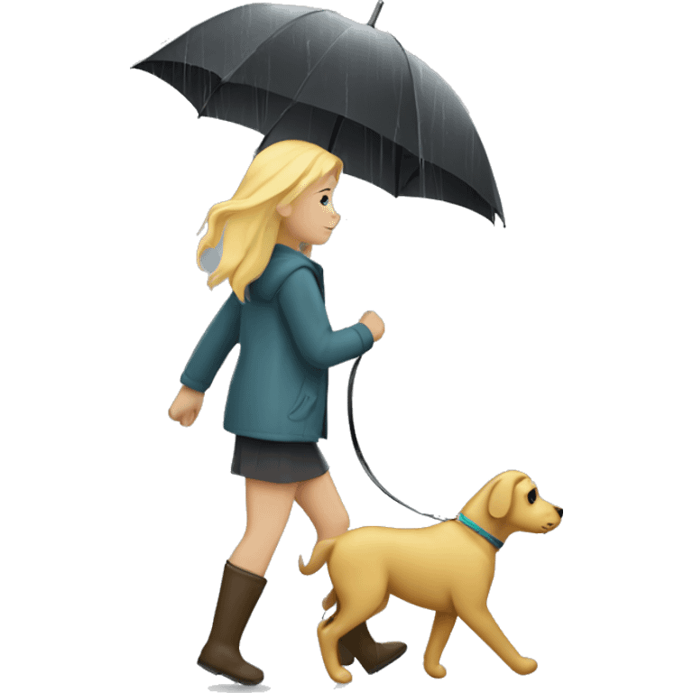 Blonde girl walking dog under the rain emoji