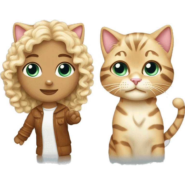 curly-blonde-woman-cat-bengal - make her holding hands + wearing ice cap emoji