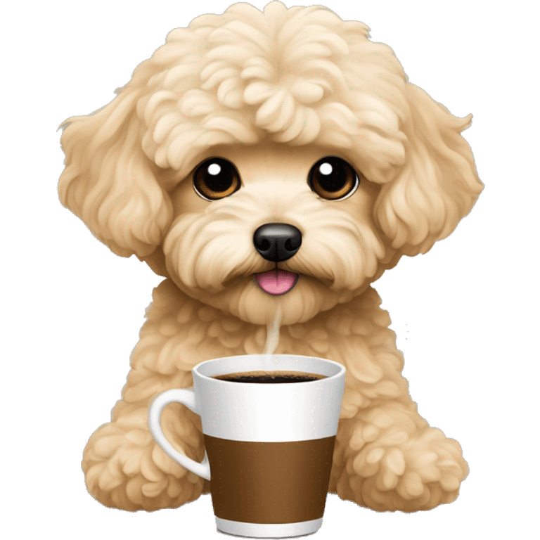 Beige Maltipoo drinking coffee emoji