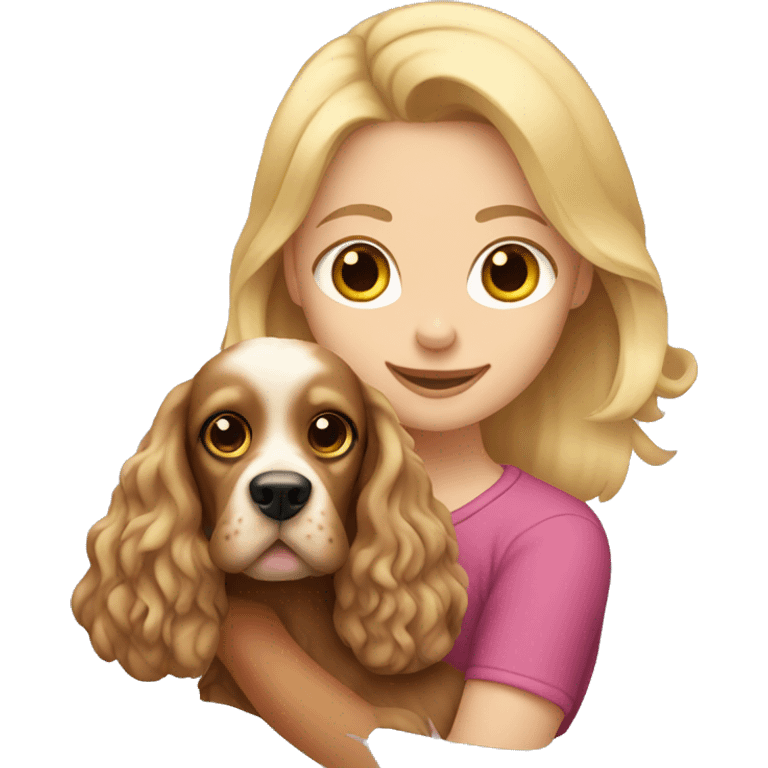 Blonde girl holding cocker spaniel  emoji