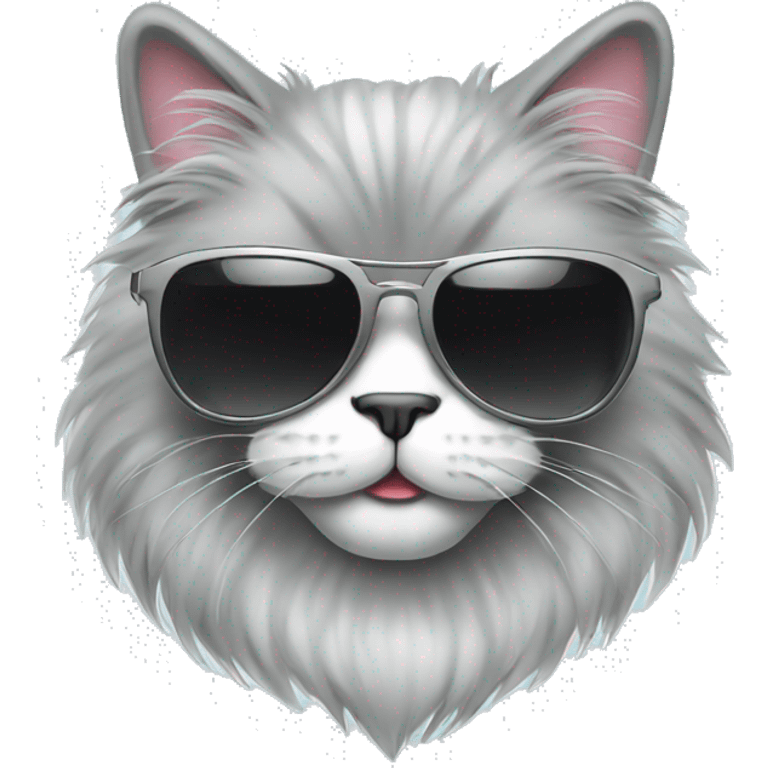 Cool cartoon fluffy cat wearing sunglasses emoji