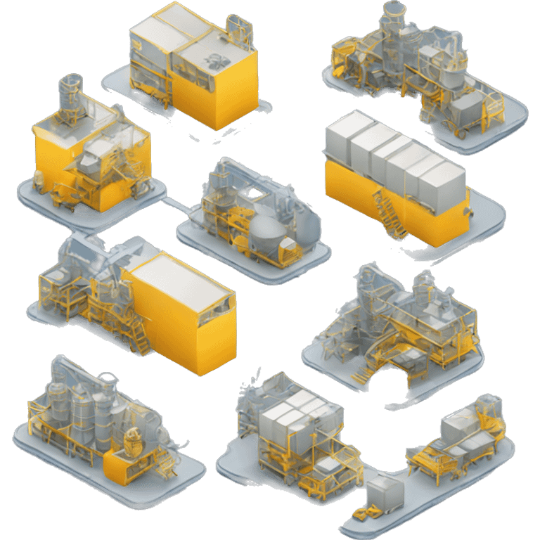 create a factory process where multiple connected things are working  emoji