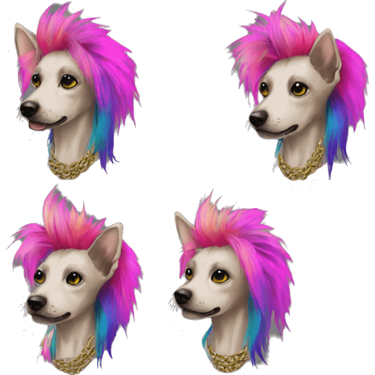 Punk Chinese crested dog neon rainbow hair gold chain punk piercings tattoos punk ear piercings emoji