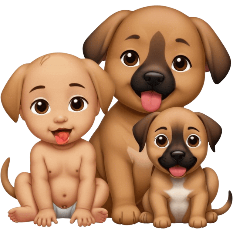 Black mouth cur dog sitting next to a baby with dimples and dark brown hair emoji