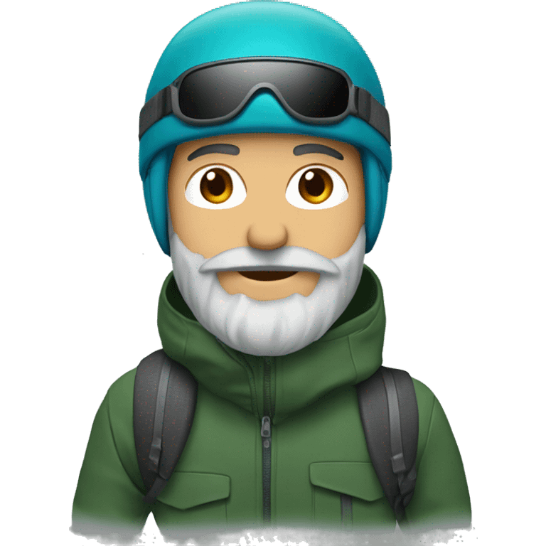 Snowboarder, RED helmet, blue eyes, grey beard, dark green jacket emoji