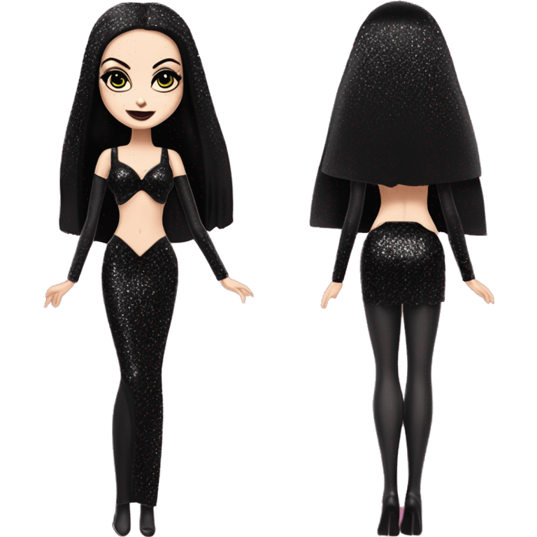 Teen Morticia Addams. Short Gothic bikini glitter Barbie  emoji