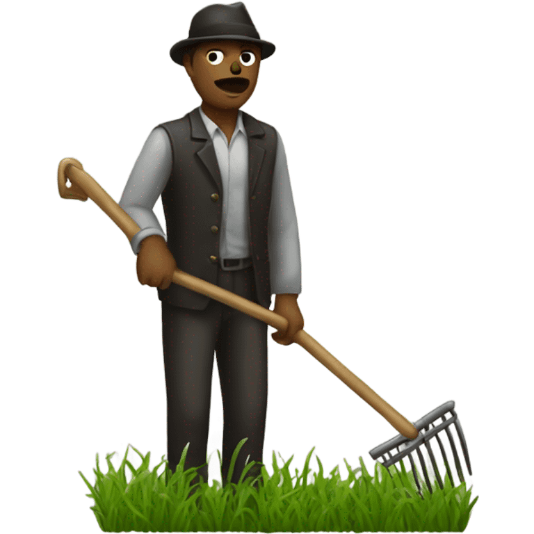 A man in chains with a rake in a field emoji