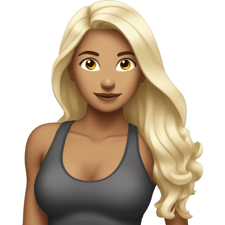 A lightly tanned girl with blonde platinum hair at the gym emoji