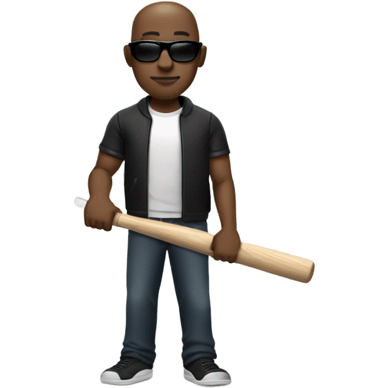 A bald black man in dark shades with a baseball bat. emoji