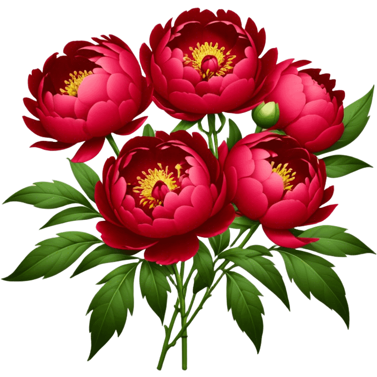 big bouquet Red Peony, luxuriant, stem, leaf emoji