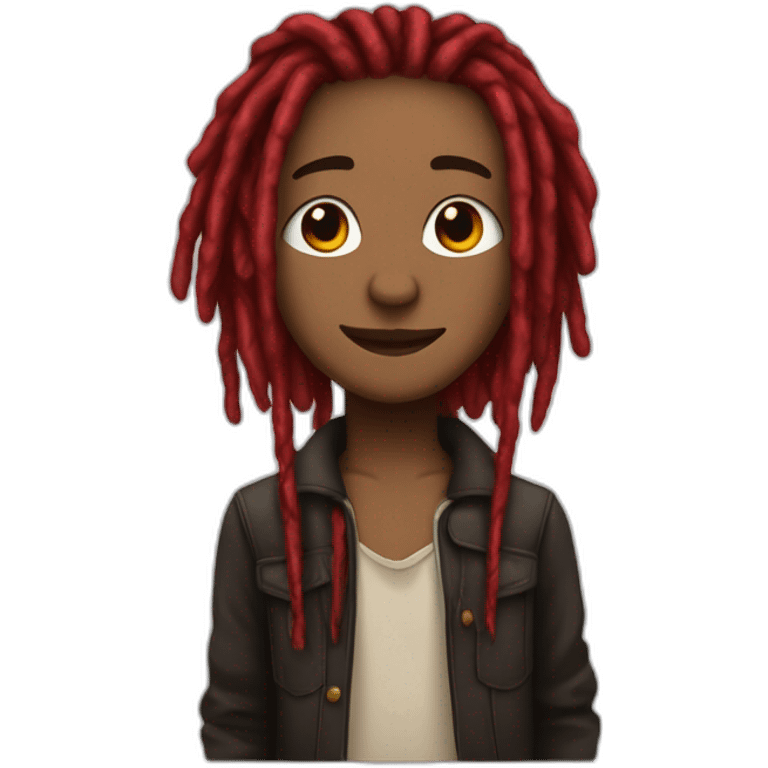 Cute brown skin with red and black colored dreads emoji