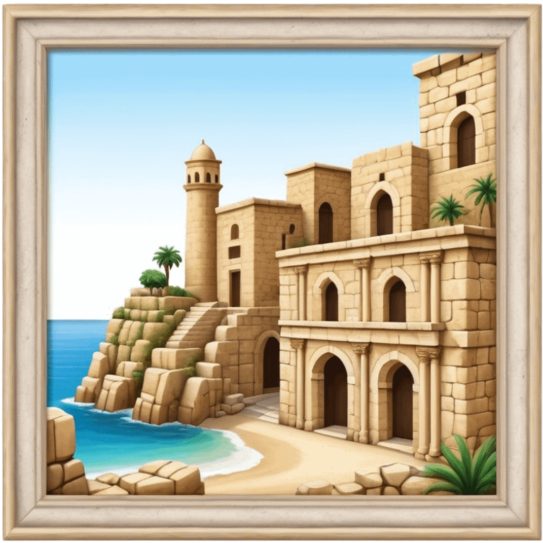 Cinematic Realistic Byblos Old City Landmark Emoji, depicted with ancient, weathered stone structures rendered with lifelike detail and nostalgic, warm lighting. emoji