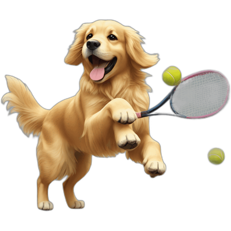 Golden retriever plays tennis emoji