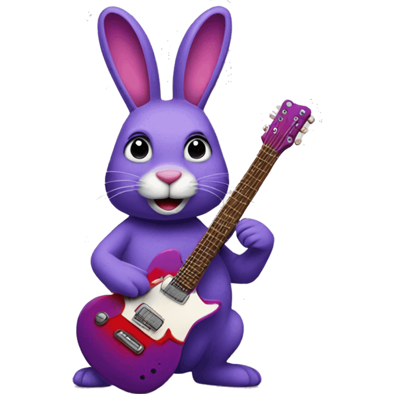 A purple bunny with a red guitar  emoji