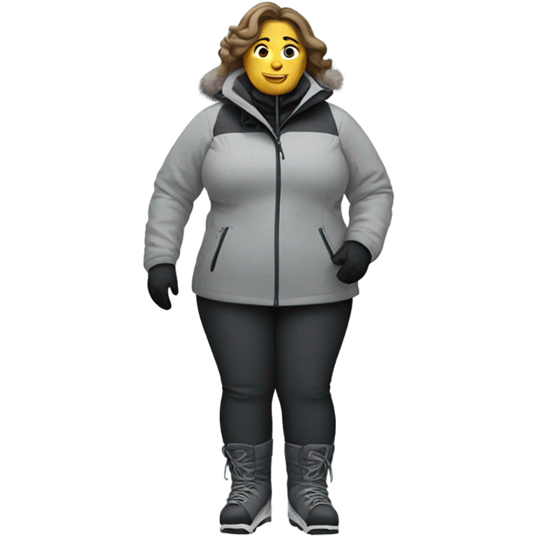 fat female skier with grey jacket and black pants emoji