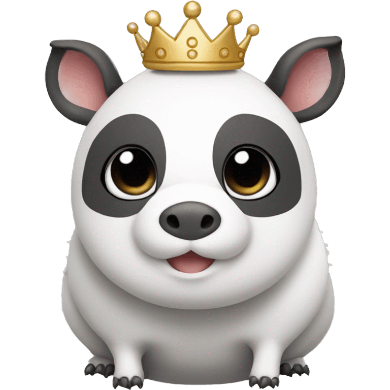 Black and white armadillo pig panda centipede armadillo  wearing a crown cute face emoji