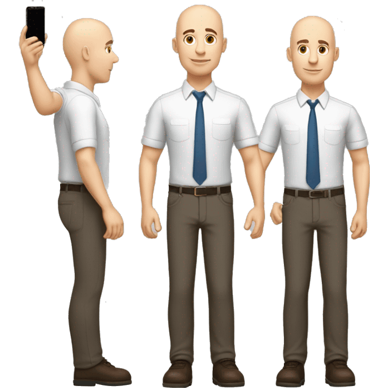  Full body man 40 years old, bald, no beard, no mustache, white skin, dark brown eyes, thick build, posture with hands pointing up at an advertisement, dressed as an executive emoji