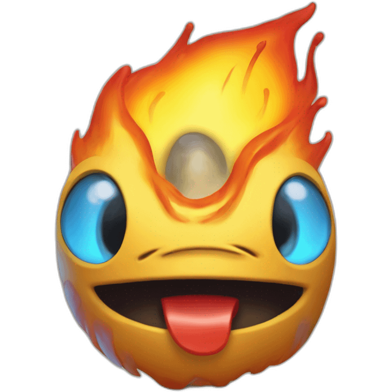 The Burny Games character, a yellow-orange cartoonish figure with a fiery top, large eyes, and a red tongue, emoji