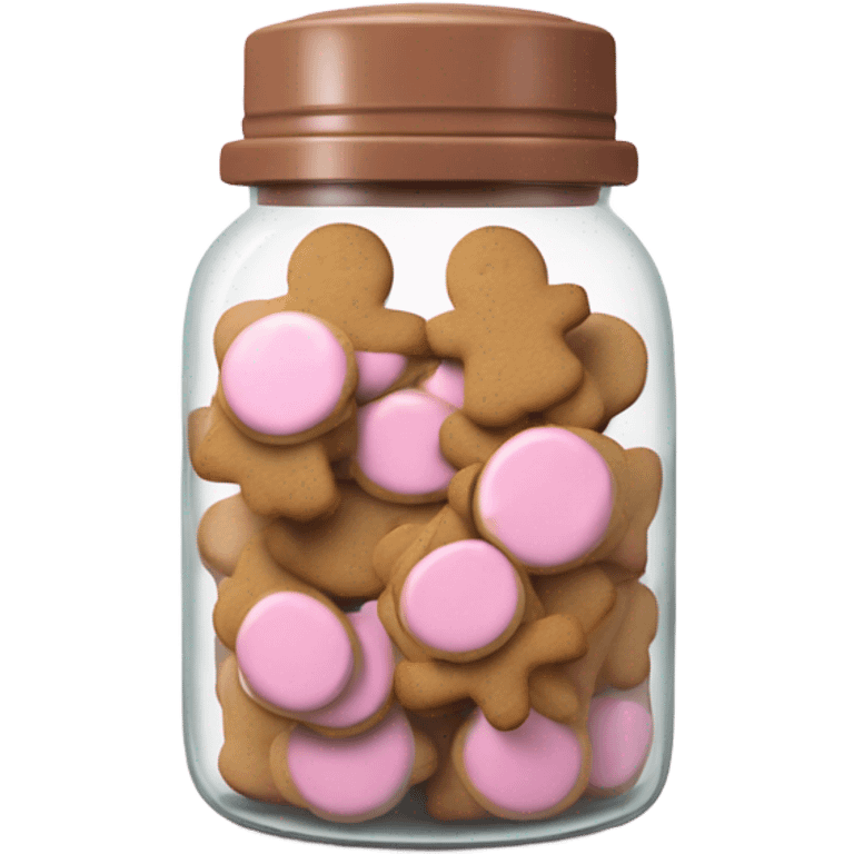 Realistic glass cookie jar with light pink lid full of gingerbread cookies isolated.  emoji