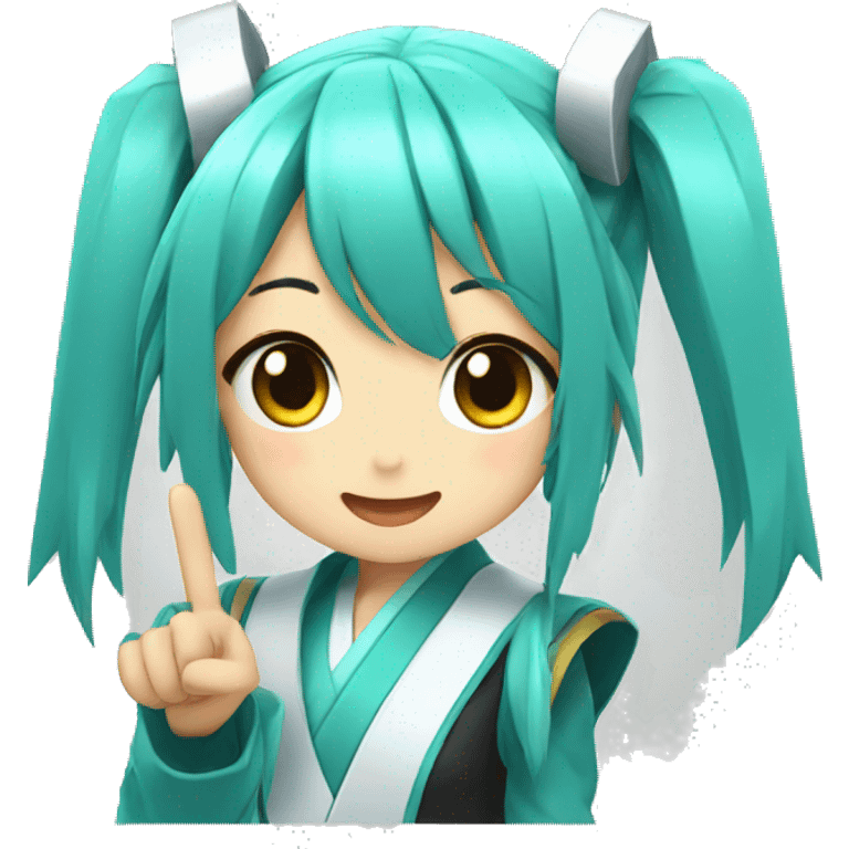 miku with v sign and wink emoji